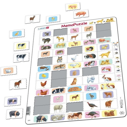 Мемо-пазл Животные с детёнышами, 40 элементов LARSEN