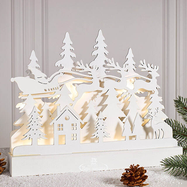 Новогодний светильник Санта в зимнем лесу 29*24 см, на батарейках Koopman