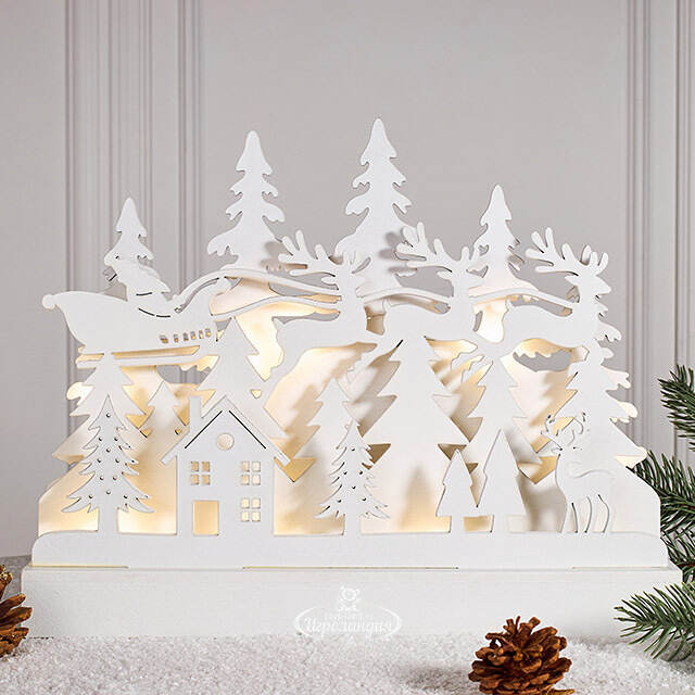 Новогодний светильник Санта в зимнем лесу 29*24 см, на батарейках Koopman