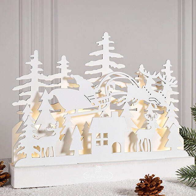 Новогодний светильник Санта в снежном лесу 23 см, на батарейках Koopman (Купман)