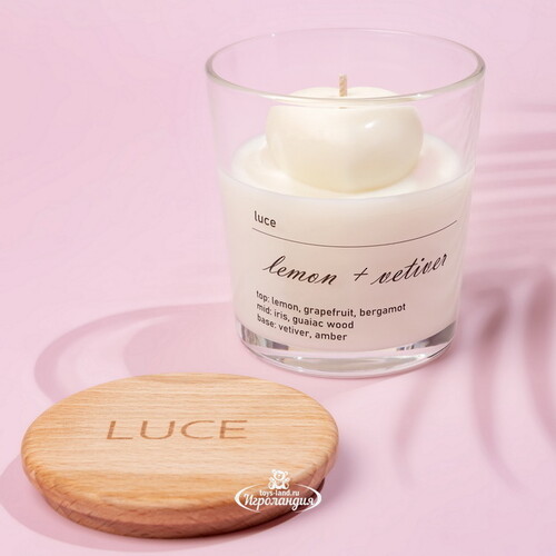 Декоративная ароматическая свеча Luce Heart: Лимон + Ветивер, 30 часов горения Luce