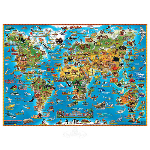 Настольная карта мира с детскими иллюстрациями Животные АГТ-Геоцентр