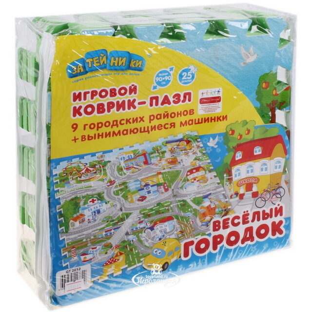 Игровой коврик-пазл Веселый городок, 90*90 см, 25 элементов Затейники