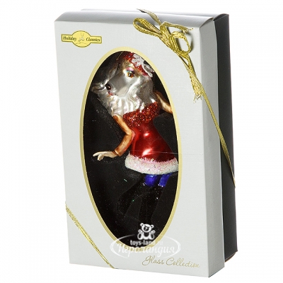 Стеклянная елочная игрушка Собака Леди с бокалом 15 см, подвеска Holiday Classics