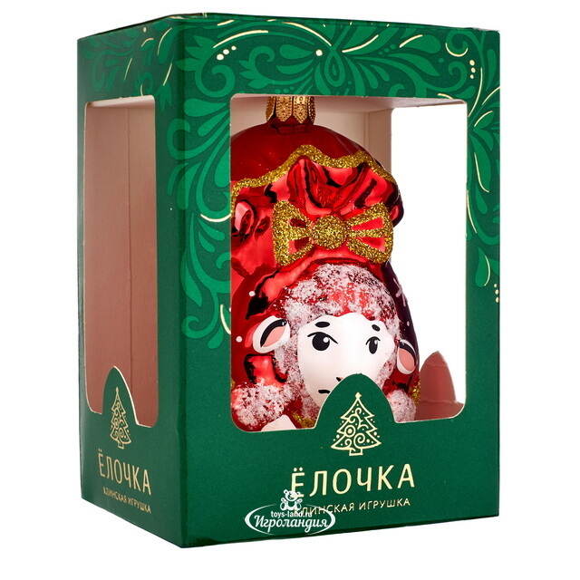Елочная игрушка Символ года - Овечка Молли 9 см красная, стекло Фабрика Елочка