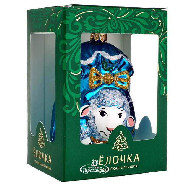 Елочная игрушка Символ года - Овечка Молли 9 см синяя, стекло Фабрика Елочка