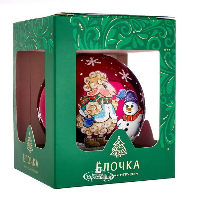 Елочный шар Символ года - Дуэт 8 см вишнёвый, стекло Фабрика Елочка