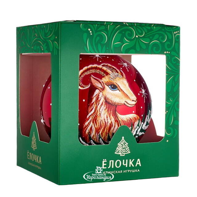 Елочный шар Символ года - Красуля красная 10 см, стекло Фабрика Елочка