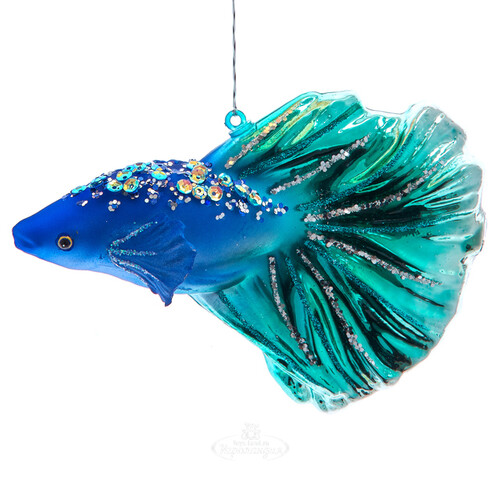 Стеклянная елочная игрушка Рыбка Анжуйской Династии 13 см, голубая, подвеска Kurts Adler
