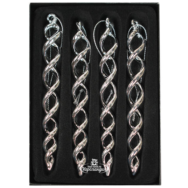 Набор стеклянных елочных игрушек Сосульки Струящиеся 14 см, 4 шт, серебряный, подвеска Swerox