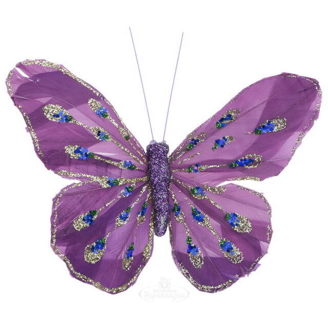 Декоративное украшение Butterfly Jody 13 см фиолетовое, 2 шт, клипса Koopman