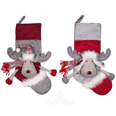 Новогодний носок Нарядный Лось 56 см, светло-серый Holiday Classics