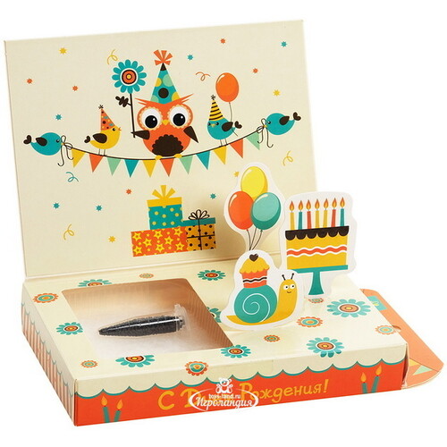 Подарочный набор Живая открытка - С Днём рождения, с совенком Happy Plant