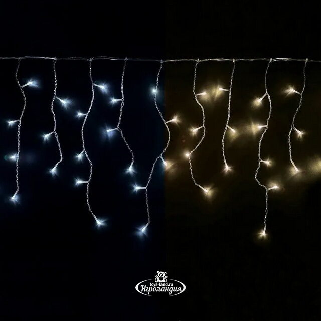Гирлянда Бахрома 2*0.7 м, 100 теплых/холодных белых LED ламп, прозрачный ПВХ, соединяемая, пульт управления, IP20 Snowhouse
