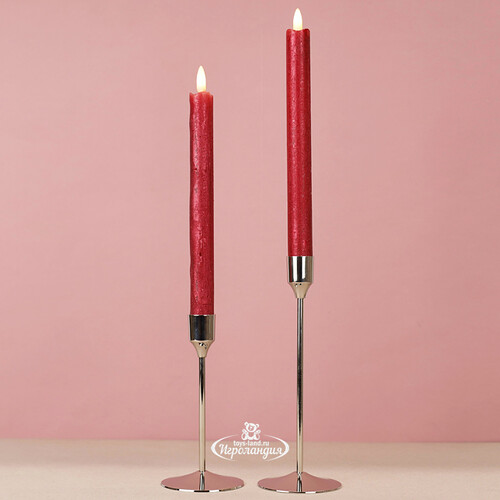 Столовая светодиодная свеча с имитацией пламени Стелла 24 см 2 шт красная, батарейка Kaemingk