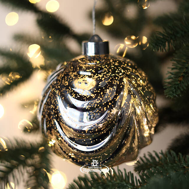 Светящийся елочный шар Леннарт 12 см серебряный, 5 теплых белых LED ламп, на батарейках Kaemingk