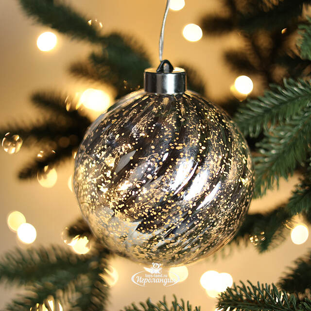 Светящийся елочный шар Эвелин 12 см серебряный, 5 теплых белых LED ламп, на батарейках Kaemingk