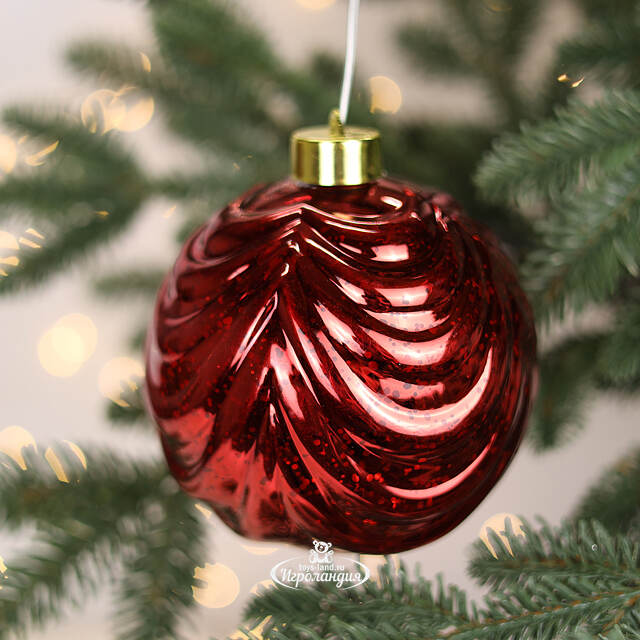 Светящийся елочный шар Леннарт 12 см красный, 5 теплых белых LED ламп, на батарейках Kaemingk