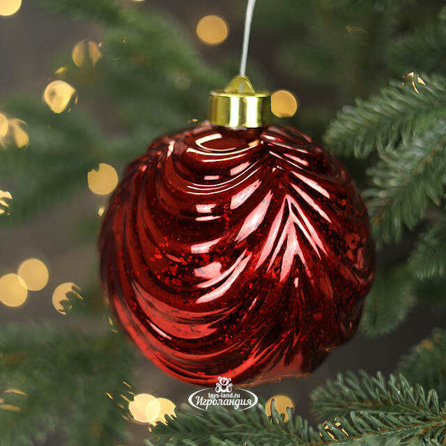 Светящийся елочный шар Леннарт 12 см красный, 5 теплых белых LED ламп, на батарейках Kaemingk