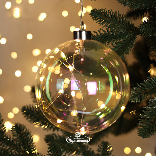 Декоративный подвесной светильник Шар Инграм 12 см, 10 теплых белых LED ламп, на батарейках, стекло Peha