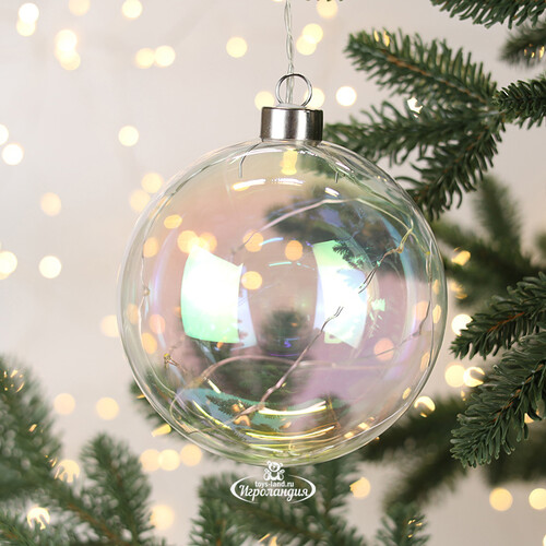 Декоративный подвесной светильник Шар Инграм 12 см, 10 теплых белых LED ламп, на батарейках, стекло Peha