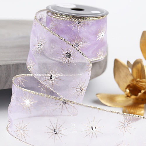 Декоративная лента Lilla Lunare: Морозные кристаллы 270*6 см, органза Kaemingk