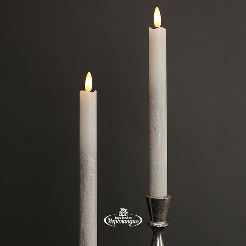 Столовая светодиодная свеча с имитацией пламени Инсендио 26 см 2 шт серебряная, батарейка Peha