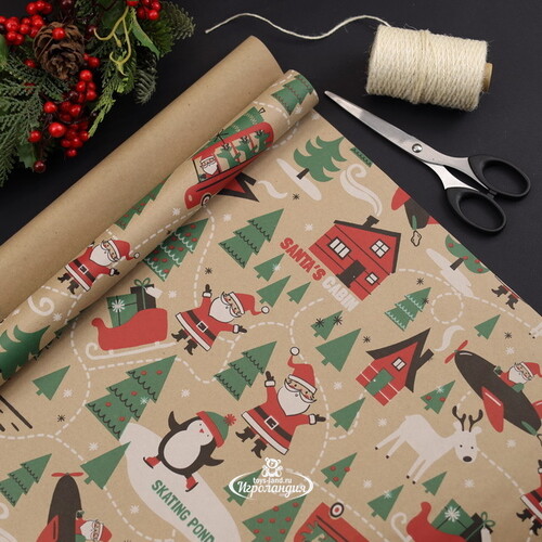Крафт бумага для подарков Christmas Charm: Лесная Деревушка 200*70 см Kaemingk