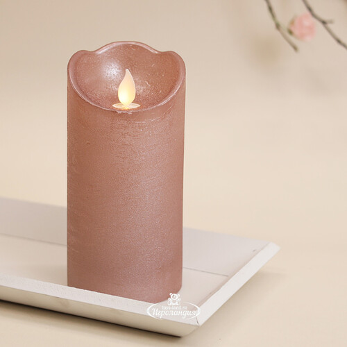 Светодиодная свеча Живое Пламя 15 см топленый шоколад, восковая на батарейках, таймер Kaemingk