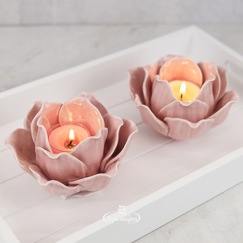 Керамический подсвечник Цветок Вива Розабелла 12*11 см пудрово-розовый Koopman