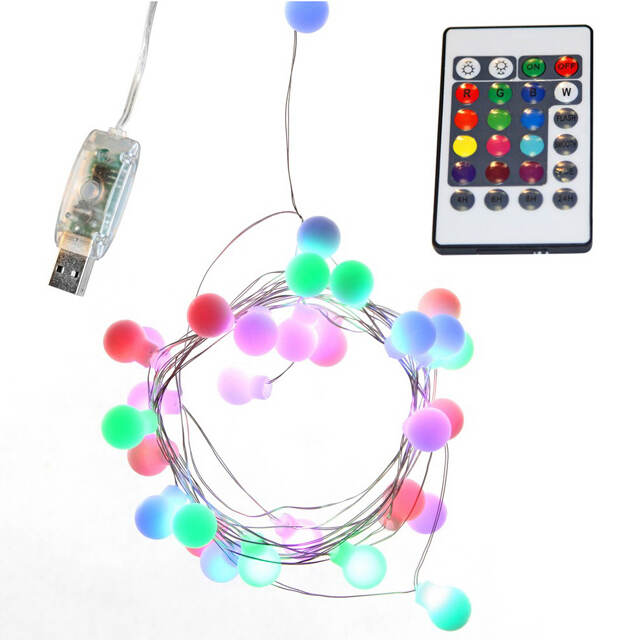 Светодиодная USB-гирлянда с 31 режимом Шарики 3.2 м, 32 разноцветных RGB LED, серебряная проволока, пульт управления, таймер, IP20 Snowhouse