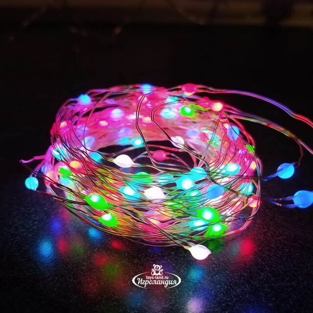 Светодиодная USB-гирлянда Роса Grande 12 м, 120 разноцветных RGB LED, серебряная проволока, 64 режима, пульт управления, таймер, IP20 Snowhouse