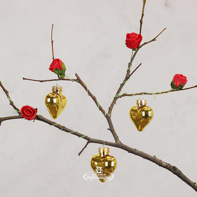 Набор стеклянных елочных игрушек Сердце Монплезира 4.5 см золотой mix, 12 шт Winter Deco