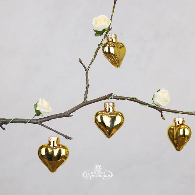 Набор стеклянных елочных игрушек Сердце Монплезира 4.5 см золотой mix, 12 шт Winter Deco