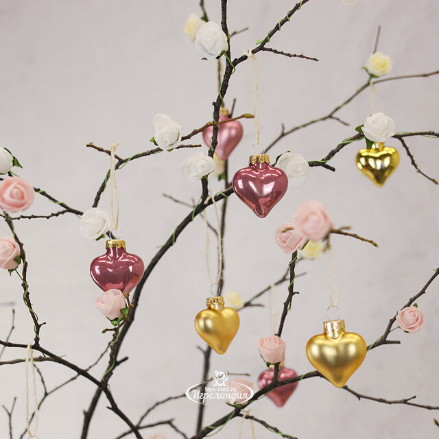 Набор стеклянных елочных игрушек Сердце Монплезира 4.5 см золотой mix, 12 шт Winter Deco