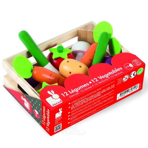 Игровой набор Овощи в ящике, 12 предметов, дерево Janod