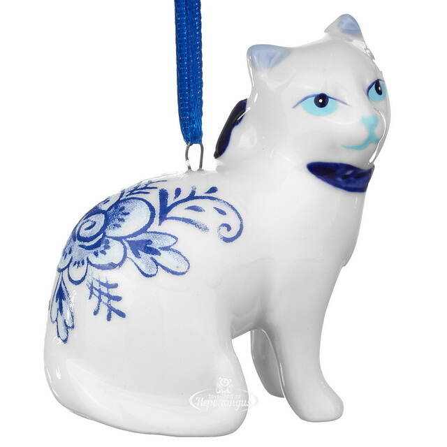 Елочная игрушка Котенок из Делфта 6 см, подвеска Kurts Adler (Куртс Адлер)