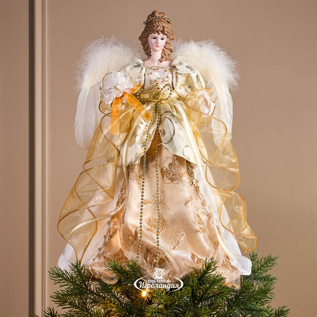 Верхушка на елку Ангел Шарлиз в платье с золотыми лентами 43 см Kurts Adler (Куртс Адлер)