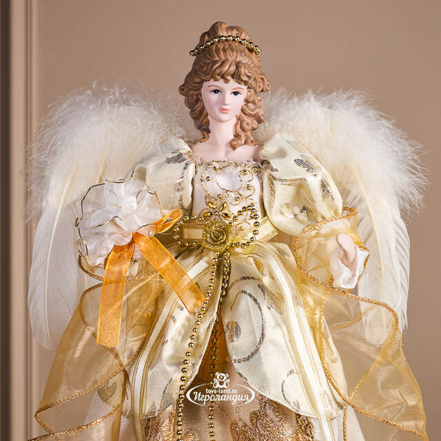 Верхушка на елку Ангел Шарлиз в платье с золотыми лентами 43 см Kurts Adler (Куртс Адлер)