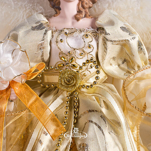 Верхушка на елку Ангел Шарлиз в платье с золотыми лентами 43 см Kurts Adler (Куртс Адлер)