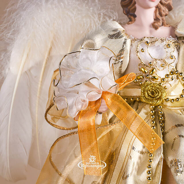 Верхушка на елку Ангел Шарлиз в платье с золотыми лентами 43 см Kurts Adler (Куртс Адлер)