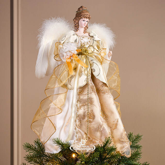 Верхушка на елку Ангел Шарлиз в платье с золотыми лентами 43 см Kurts Adler (Куртс Адлер)