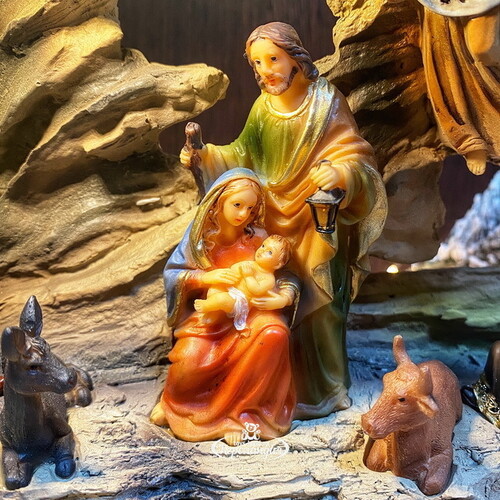 Рождественский вертеп - композиция Поклонение Волхвов Младенцу Иисусу 42*23 см с подсветкой на батарейках Kurts Adler