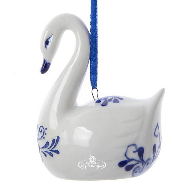 Елочная игрушка из фарфора Лебедь - Swan Song 9 см, подвеска Kurts Adler