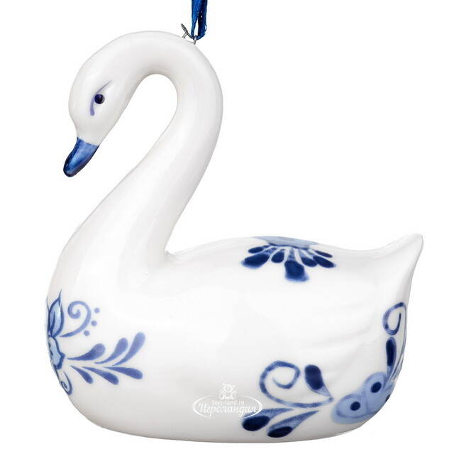 Елочная игрушка из фарфора Лебедь - Swan Song 9 см, подвеска Kurts Adler (Куртс Адлер)