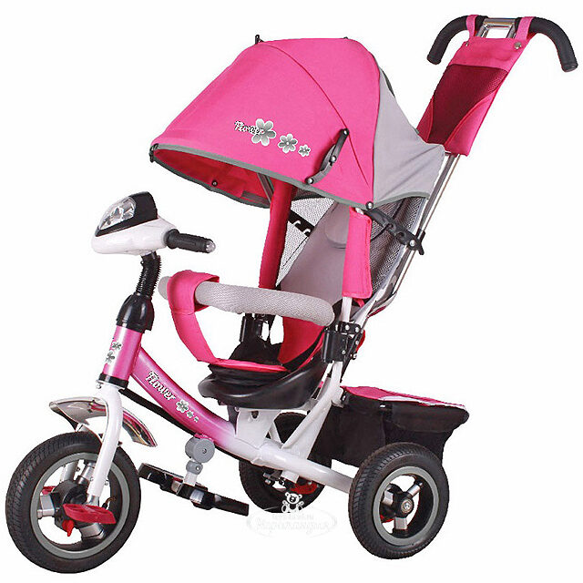 Велосипед "Trike Flower" с ручкой и тентом, розовый, надувные колеса TRIKE