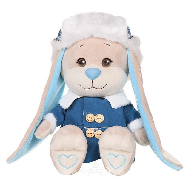 Мягкая игрушка Зайчик Жак в синей дублёнке и шапке-ушанке 25 см, коллекция Jack&Lin Maxitoys