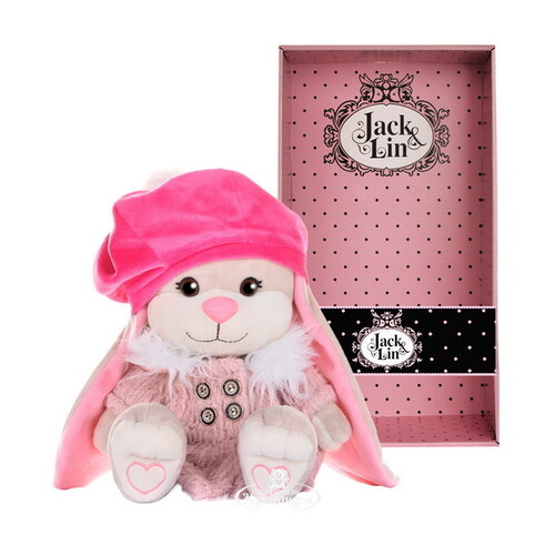 Мягкая игрушка Зайка Лин в розовом пальто и яркой шапке 25 см, коллекция Jack&Lin Maxitoys