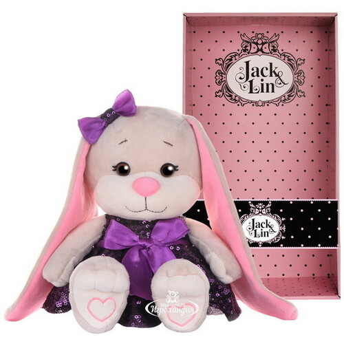 Мягкая игрушка Зайка Лин в фиолетовом платьице с пайетками 20 см, коллекция Jack&Lin Maxitoys