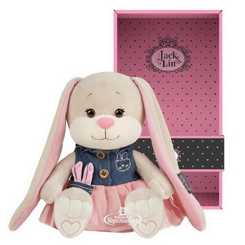 Мягкая игрушка Зайка Лин в сине-розовом платьице 20 см, коллекция Jack&Lin Maxitoys
